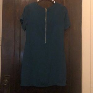 Teal cap-sleeve boutique-bought dress w/ gold zip